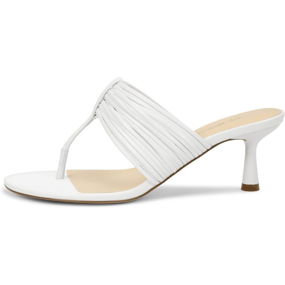 Women's White Leather 2 Inch Low Heeled Flip Flops with Rounded Open Toe - Picture 4 of 7